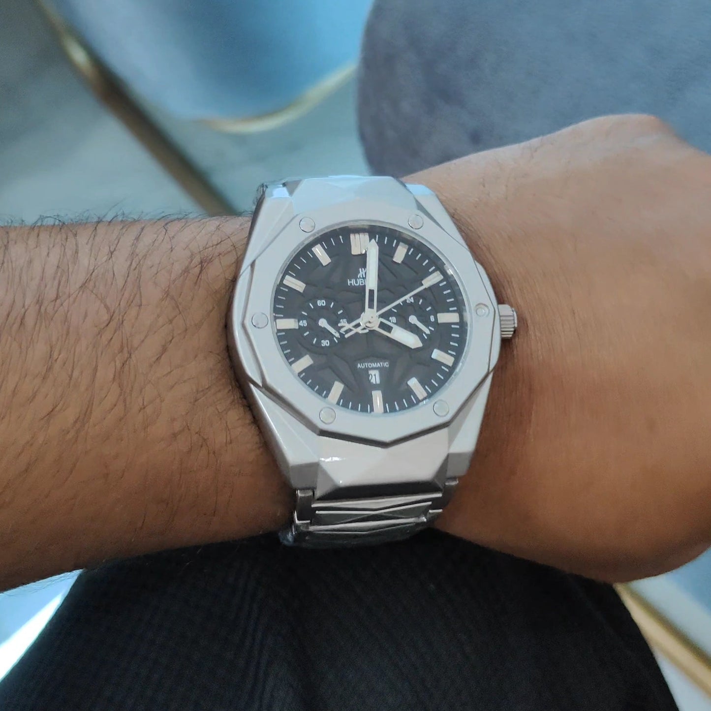 HUBLOT SEMI AUTO CHRONOGRAPH MATT BODY BLUE DIAL