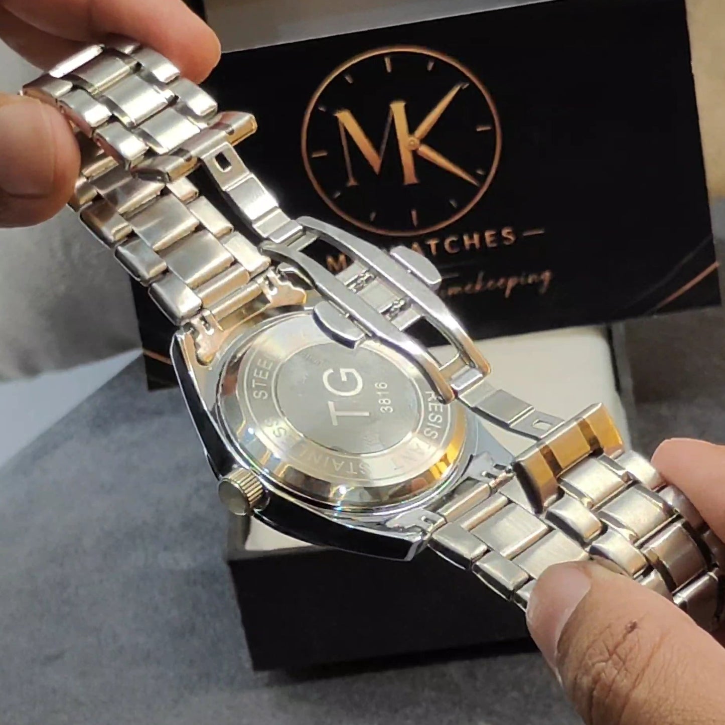 TAG-TWO TONE BLACK DIAL STAINLESS STEEL CHAIN WATCH