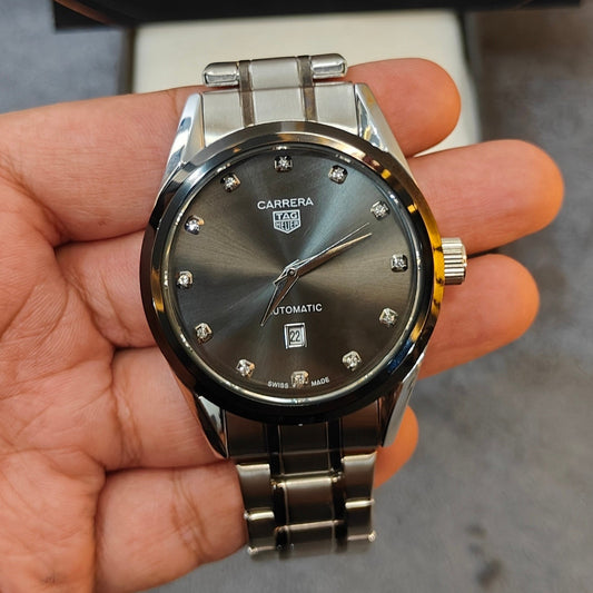 TAG-TWO TONE BLACK STONE DIAL STAINLESS STEEL CHAIN WATCH