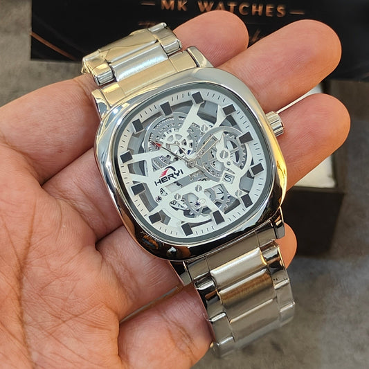 HERYI SKELETON SQUARE WHITE DIAL WATCH