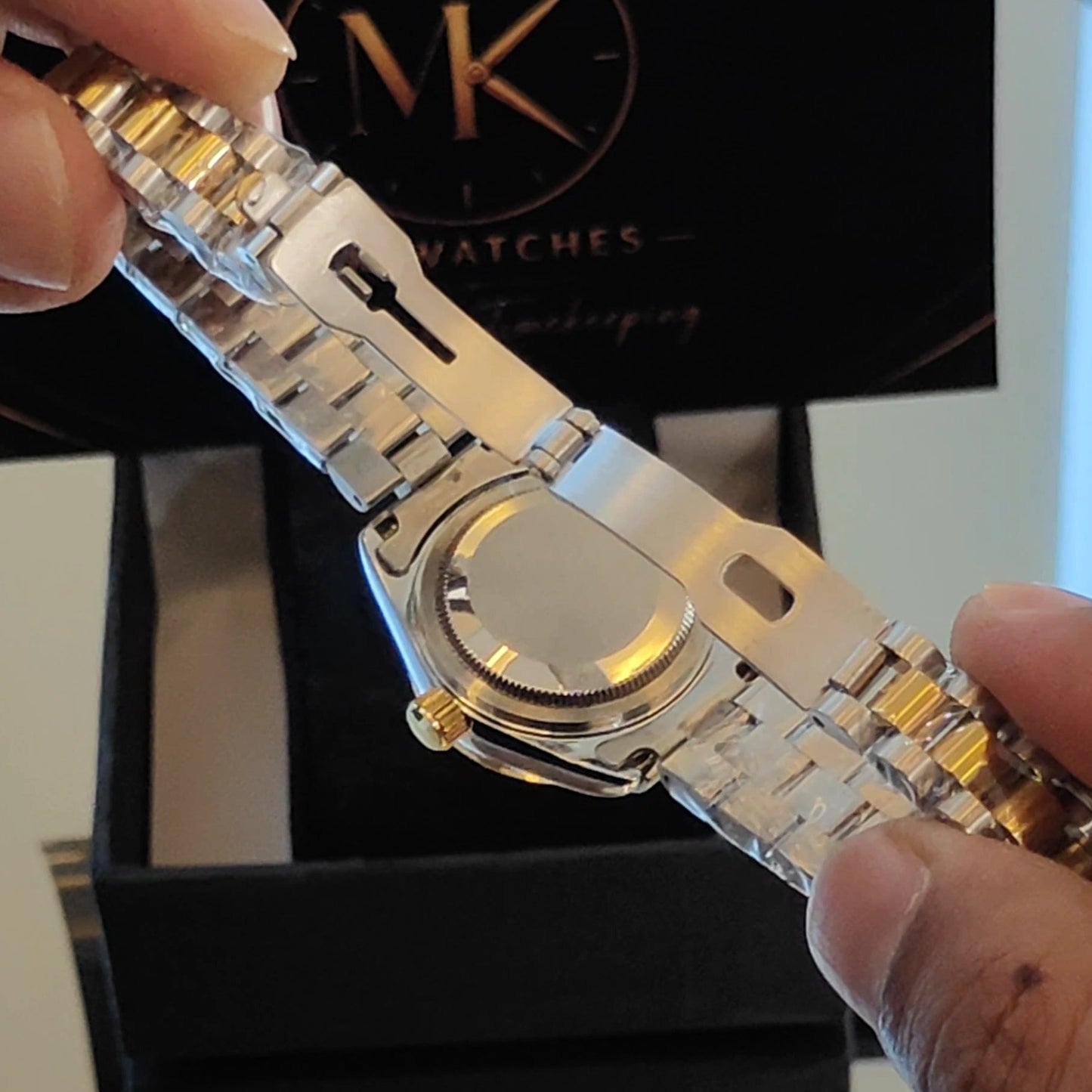 RLX-DATE JUST OYSTER CHAIN STONED DIAL WHITE LADIES WATCH