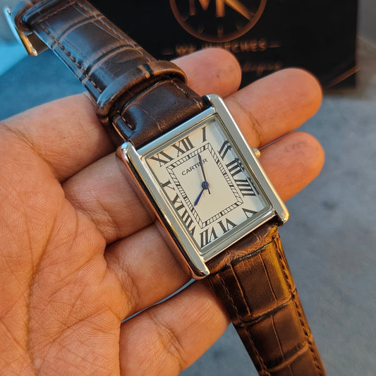 CARTIER TANK OLD MONEY BROWN STRAP WHITE DIAL