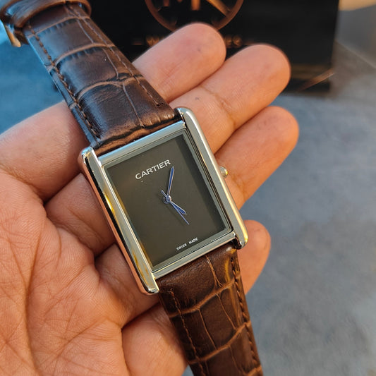 CARTIER TANK OLD MONEY BROWN STRAP FULL BLACK DIAL