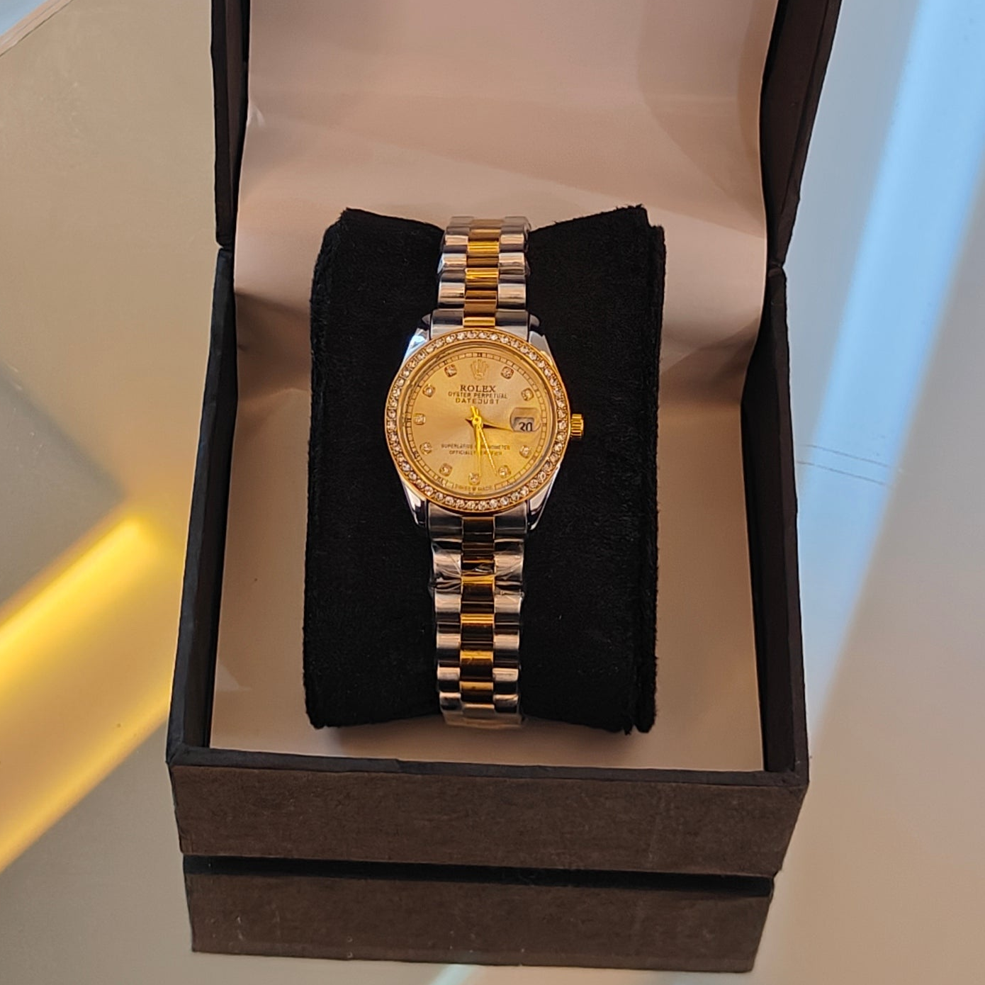 RLX-DATE JUST OYSTER CHAIN STONED DIAL GOLD LADIES WATCH