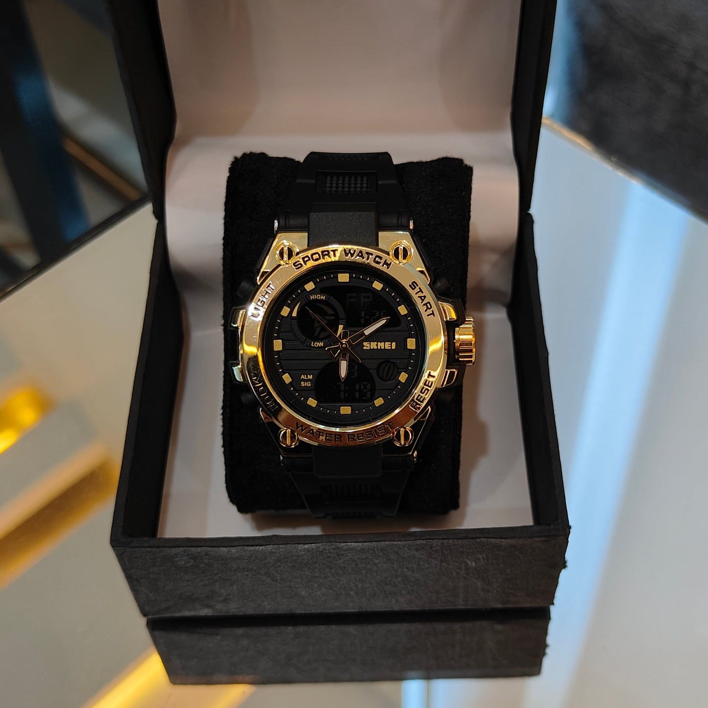 SKMEI-2360 SPORTS LED LUMINOUS WATERPROOF WATCH GOLD DIAL