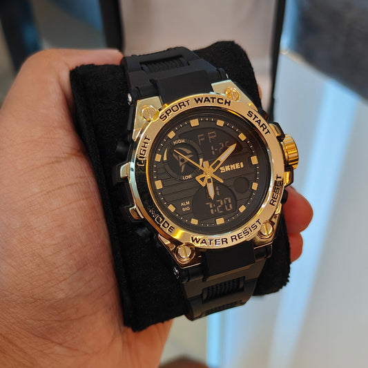 SKMEI-2360 SPORTS LED LUMINOUS WATERPROOF WATCH GOLD DIAL