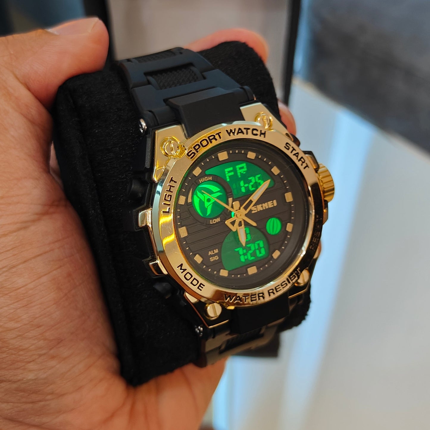 SKMEI-2360 SPORTS LED LUMINOUS WATERPROOF WATCH GOLD DIAL