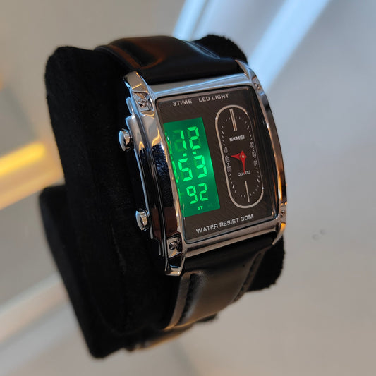 SKMEI-1868 3ATM STRAP LED LUMINOUS WATERPROOF WATCH SILVER DIAL
