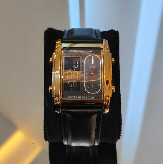SKMEI-1868 3ATM STRAP LED LUMINOUS WATERPROOF WATCH GOLD DIAL
