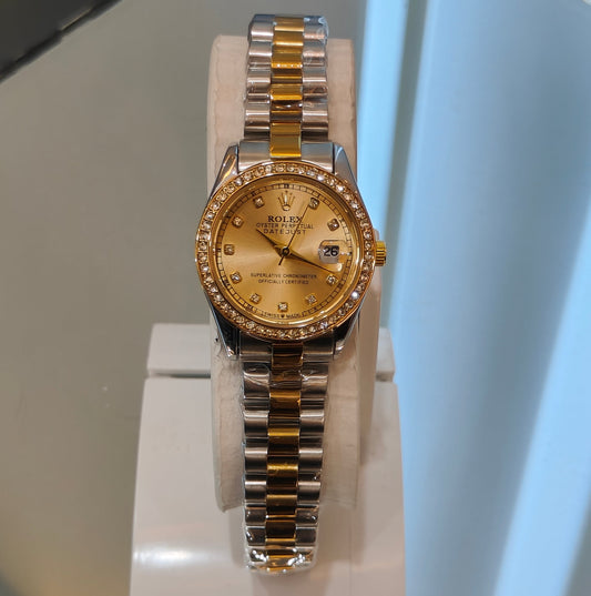 RLX-DATE JUST OYSTER CHAIN STONED DIAL GOLD LADIES WATCH