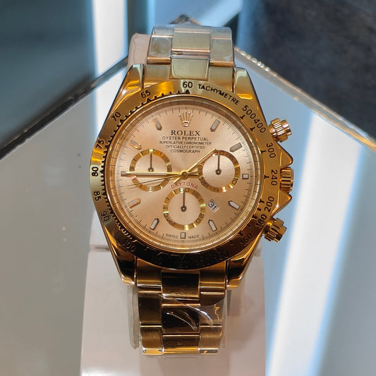 RLX DAYTONA CHRONOGRAPH MASTER LOCK GOLD CHAIN GOLD DIAL WATCH