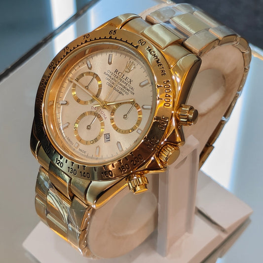 RLX DAYTONA CHRONOGRAPH MASTER LOCK GOLD CHAIN GOLD DIAL WATCH