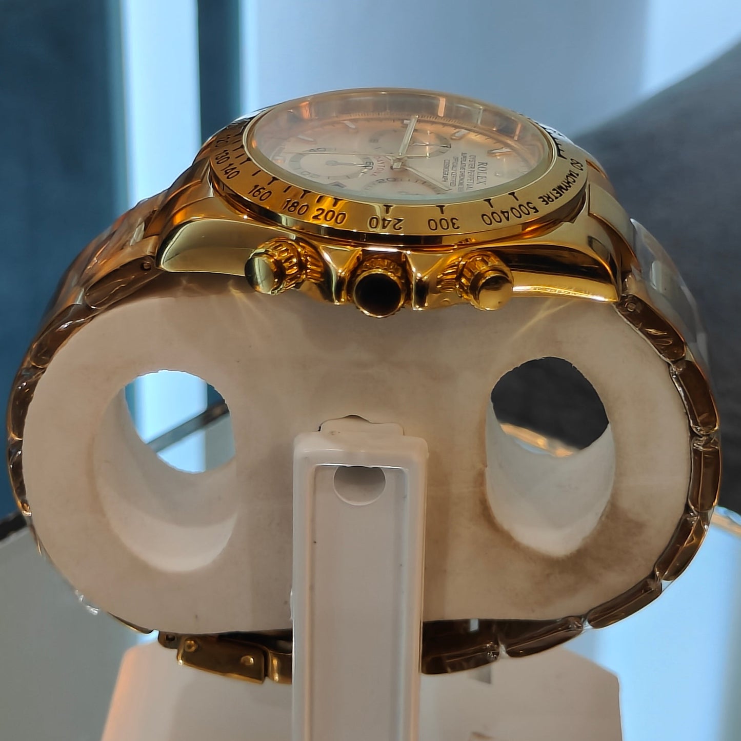 RLX DAYTONA CHRONOGRAPH MASTER LOCK GOLD CHAIN GOLD DIAL WATCH