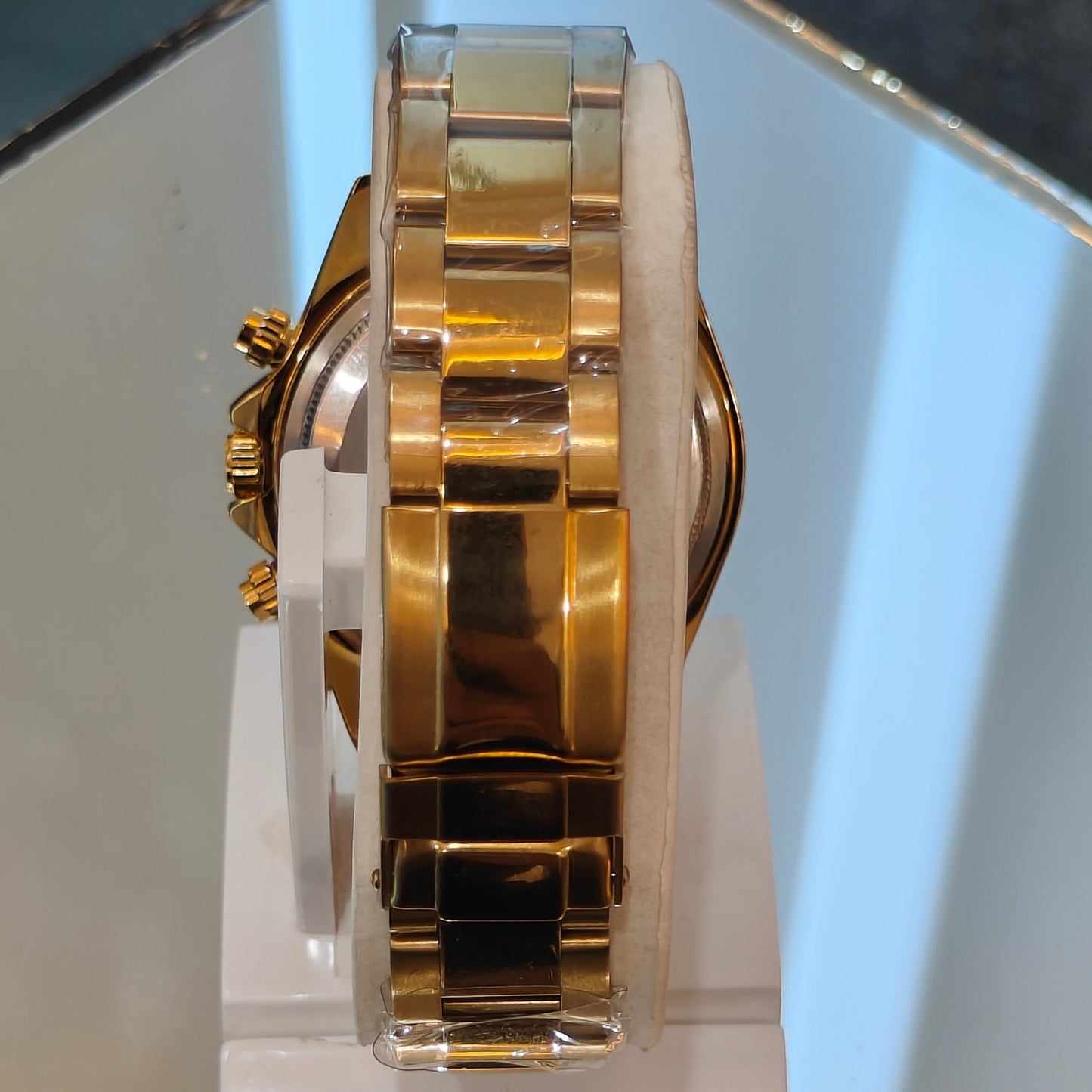 RLX DAYTONA CHRONOGRAPH MASTER LOCK GOLD CHAIN GOLD DIAL WATCH