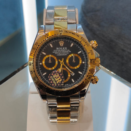 RLX DAYTONA CHRONOGRAPH MASTER LOCK TWO TONE CHAIN BLACK DIAL WATCH