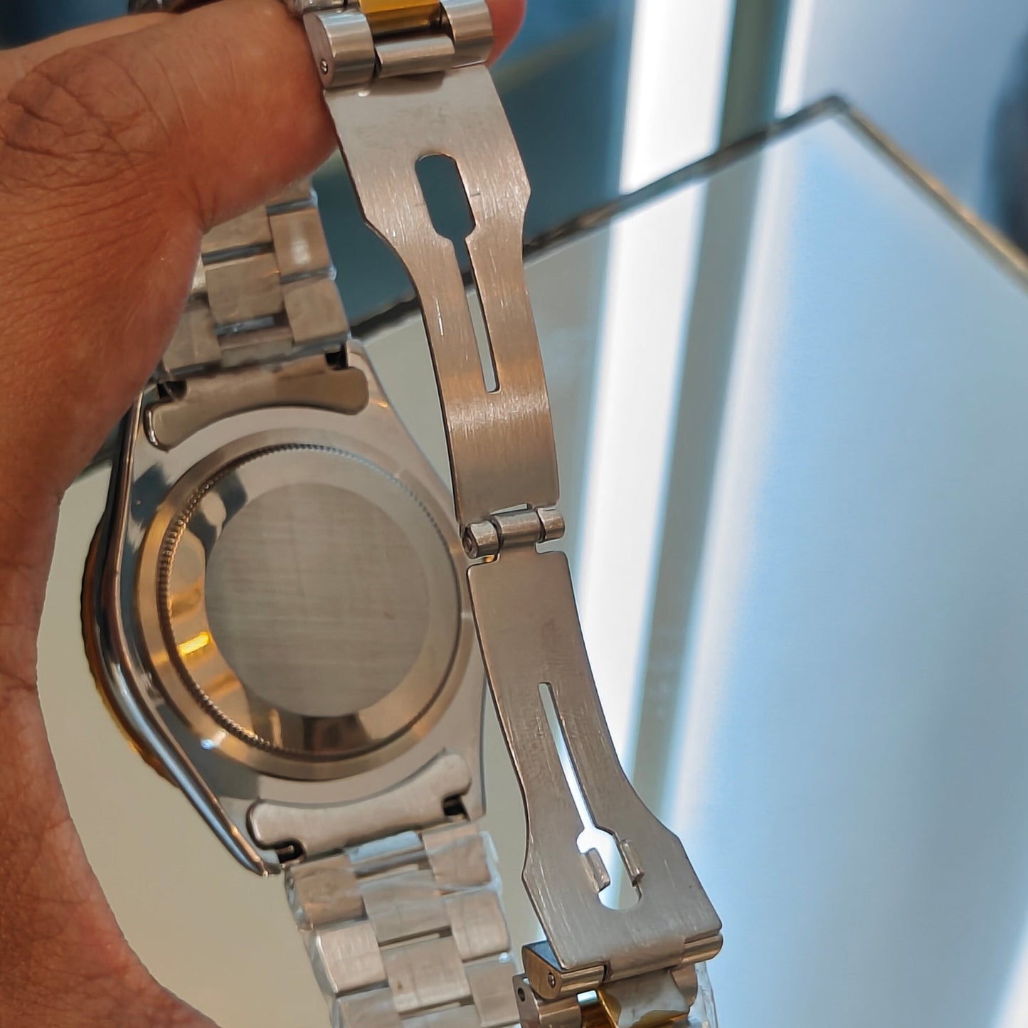 RLX DATEJUST STAINLESS STEEL CHAIN TWO TONE WHITE DIAL WATCH