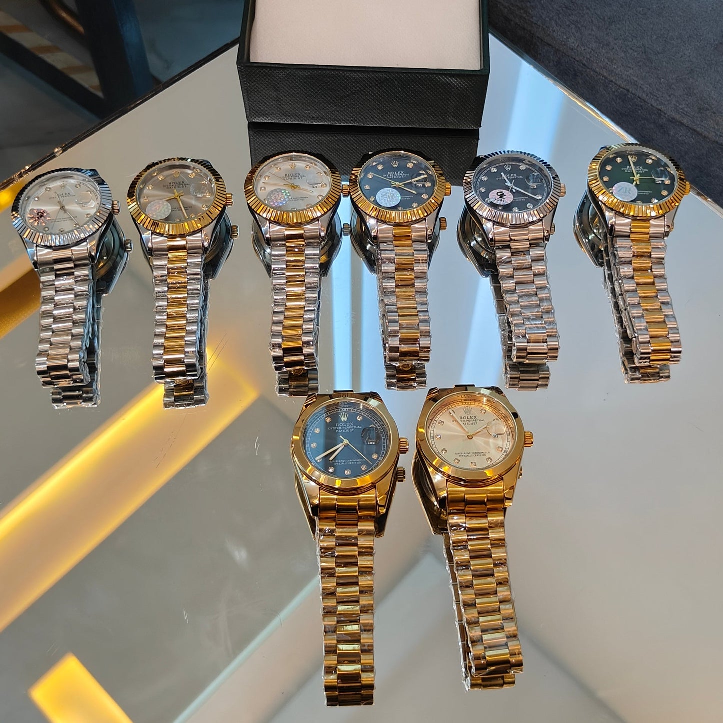 RLX DATEJUST STAINLESS STEEL CHAIN SILVER CHAIN BLACK DIAL WATCH