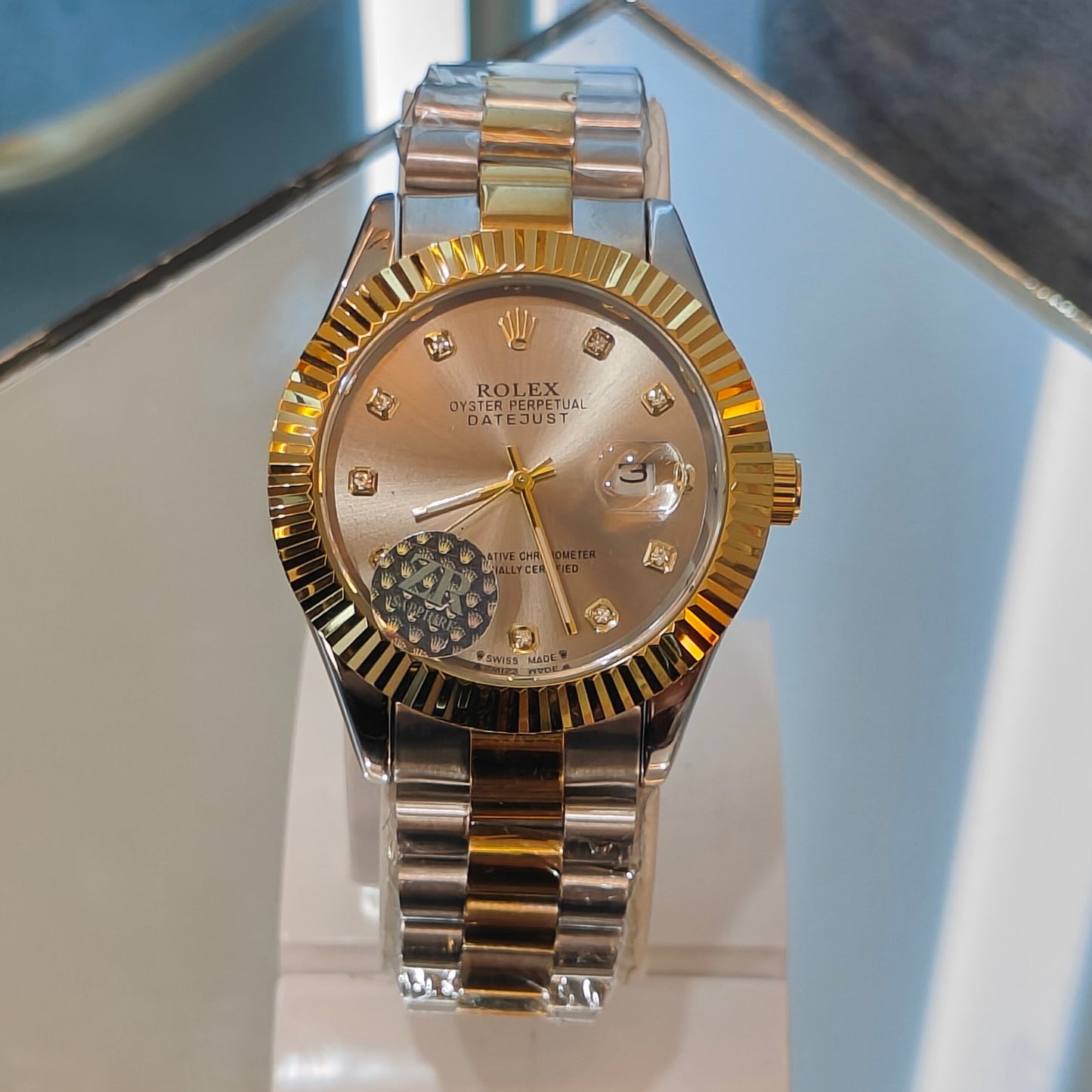 RLX DATEJUST STAINLESS STEEL CHAIN TWO TONE GREY DIAL WATCH