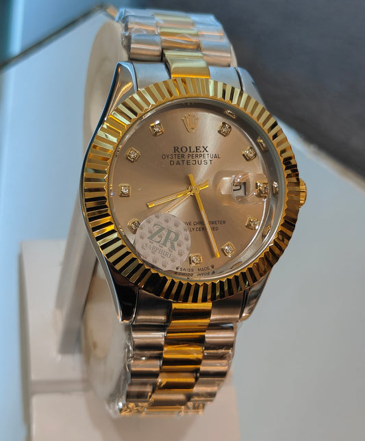 RLX DATEJUST STAINLESS STEEL CHAIN TWO TONE GREY DIAL WATCH