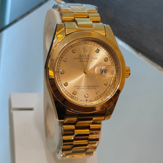 RLX DATEJUST STAINLESS STEEL CHAIN GOLD CHAIN GOLD DIAL WATCH
