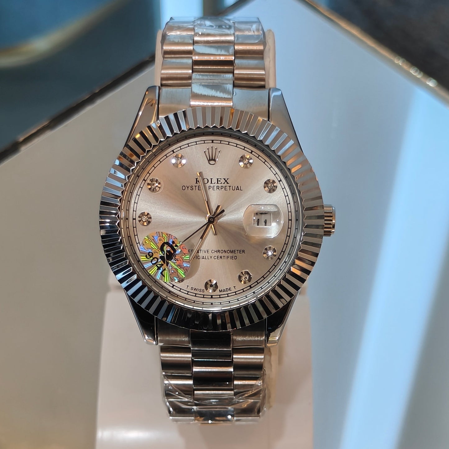RLX DATEJUST STAINLESS STEEL CHAIN SILVER CHAIN WHITE DIAL WATCH