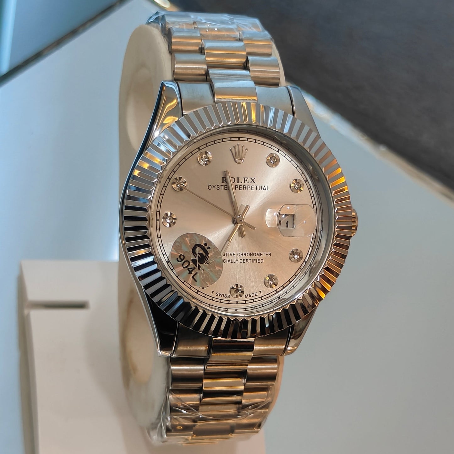 RLX DATEJUST STAINLESS STEEL CHAIN SILVER CHAIN WHITE DIAL WATCH