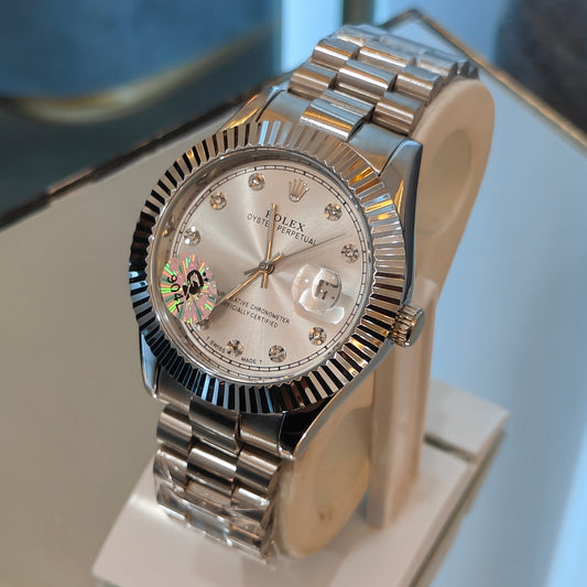 RLX DATEJUST STAINLESS STEEL CHAIN SILVER CHAIN WHITE DIAL WATCH