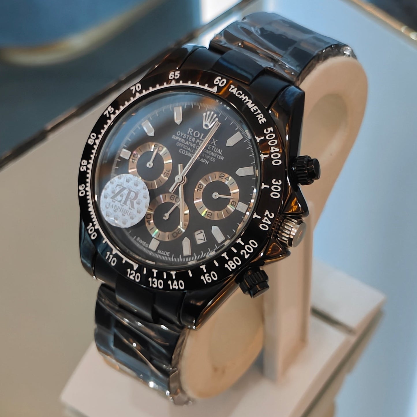 RLX DAYTONA CHRONOGRAPH MASTER LOCK BLACK CHAIN BLACK DIAL WATCH