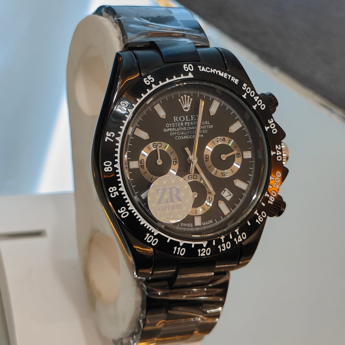 RLX DAYTONA CHRONOGRAPH MASTER LOCK BLACK CHAIN BLACK DIAL WATCH